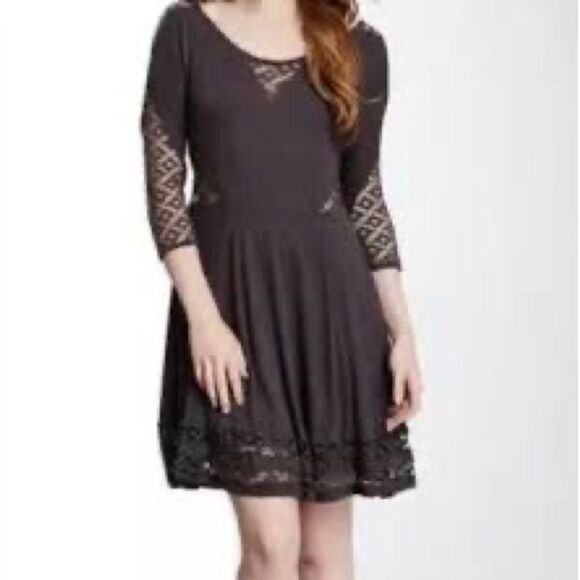 Free People To The Point Black Crochet Cut-Out Skater Dress - Picture 1 of 12